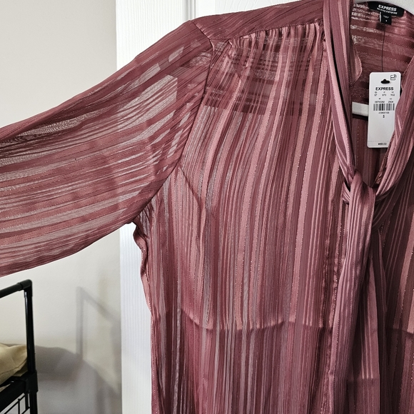 Express Tie Neck Relaxed Portofino Button Down Shirt - Size S - Picture 11 of 14